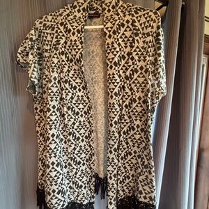 Black and White Geometric Fringe Cardigan